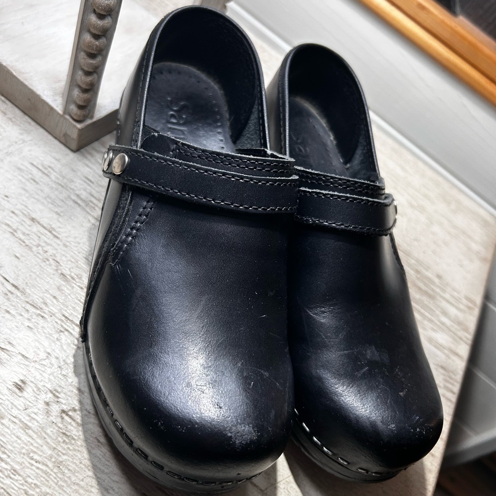 Sanita Black Leather Mary Jane Clogs EU 36 Work Comfort nurse, chef Shoes